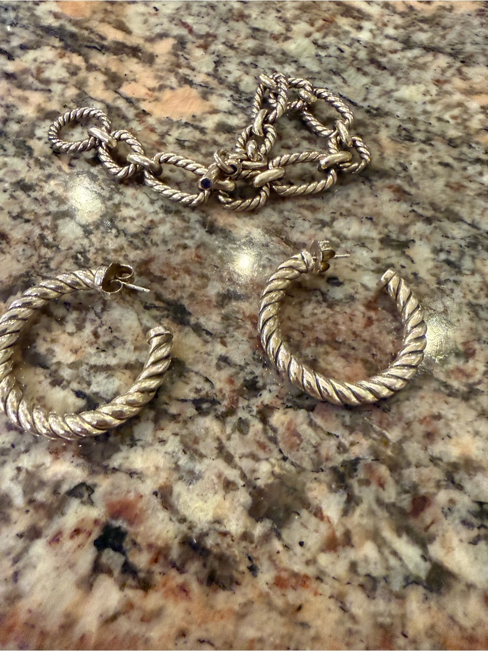 David Yurman Twisted Rope Hoop Earrings in Silver Tone